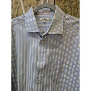 Faconnable Dress Shirt Mens 17.5L Blue Stripe Long Sleeve Casual Button Preppy